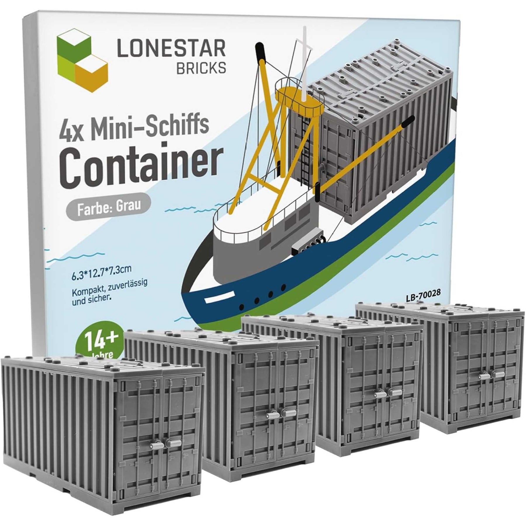 LONESTAR Klemmbausteine I 4er Set Schiffs-Container I Grau